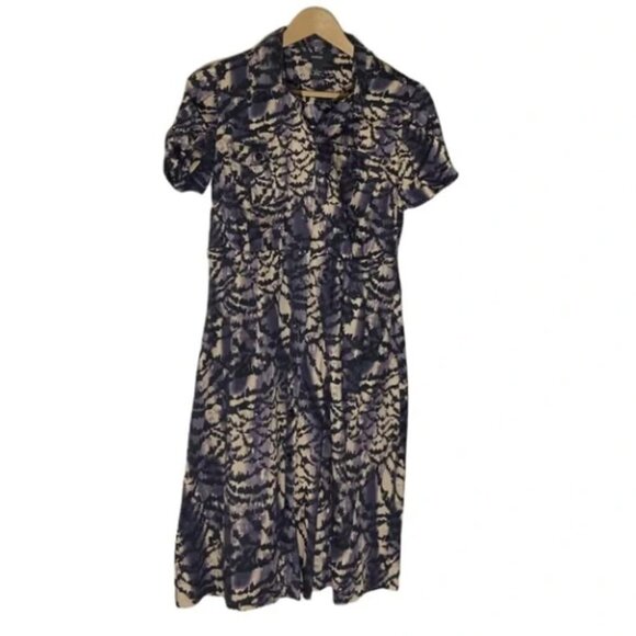 Alfani Button Down Purple  Abstract Animal Print Business Casual Shirt Dress - Picture 1 of 7